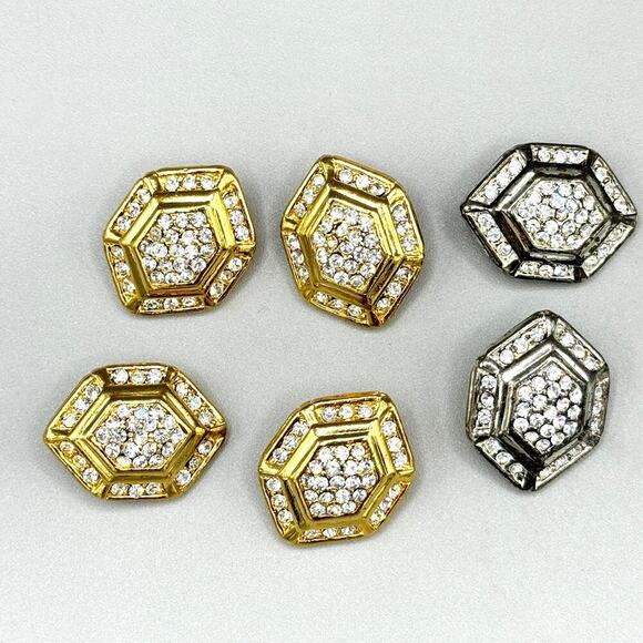 Six Fancy Buttons Goldtone and Silver Rhinestone Buttons - Picture 2 of 5